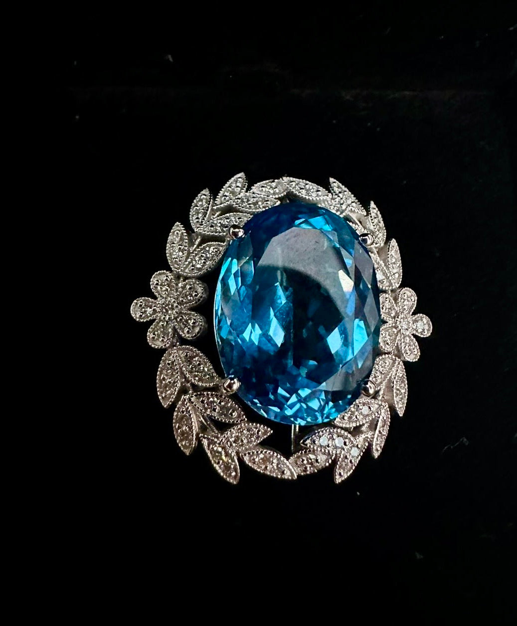 Swiss Blue Topaz and Diamond Brooch