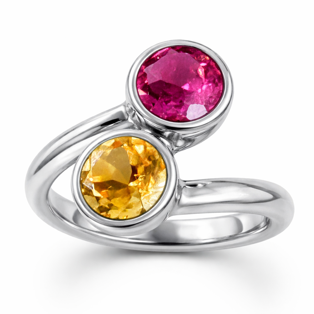 Pink Tourmaline & Citrine Toi et Moi Ring