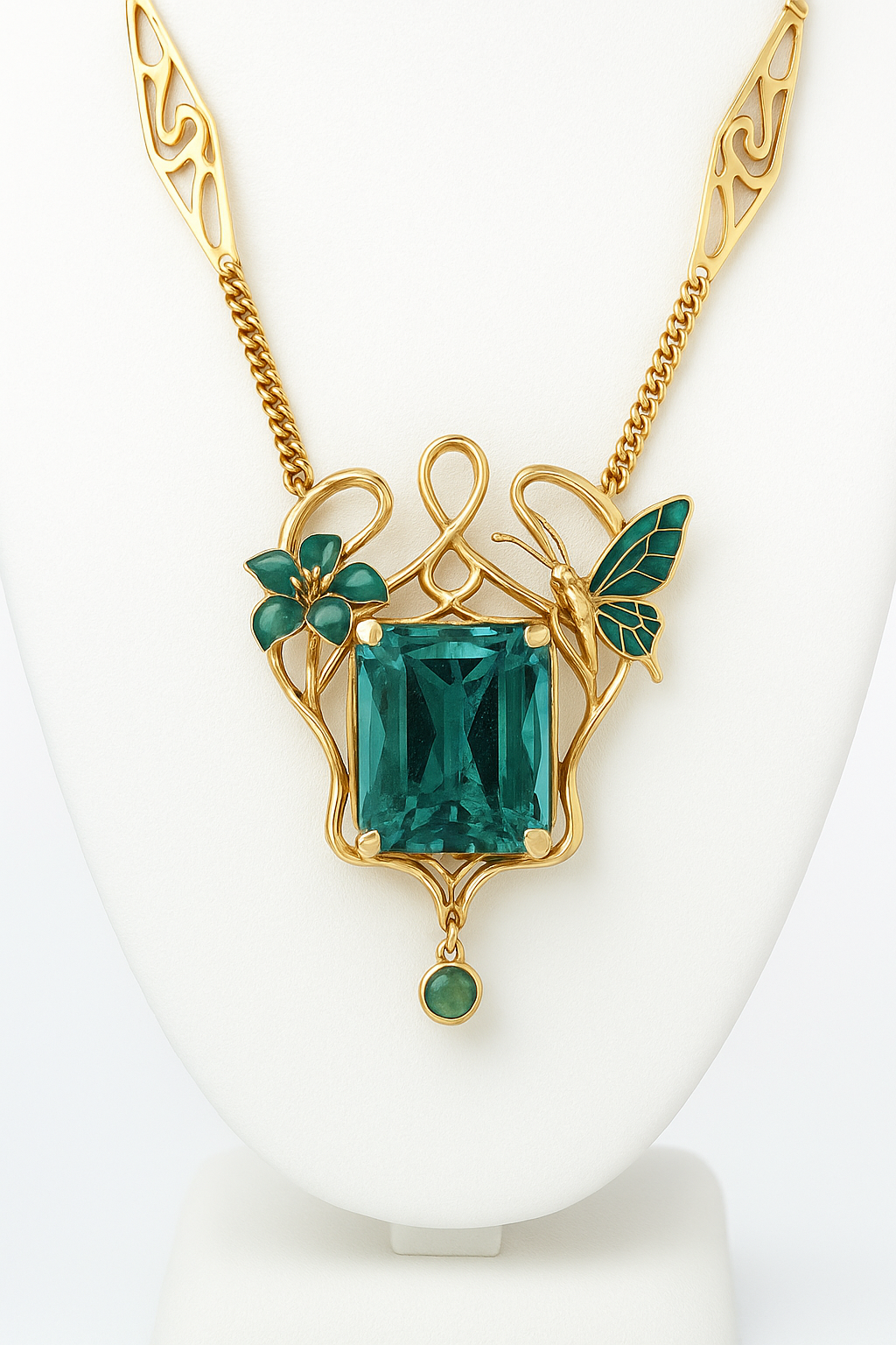 Art Nouveau Butterfly & Lily Necklace