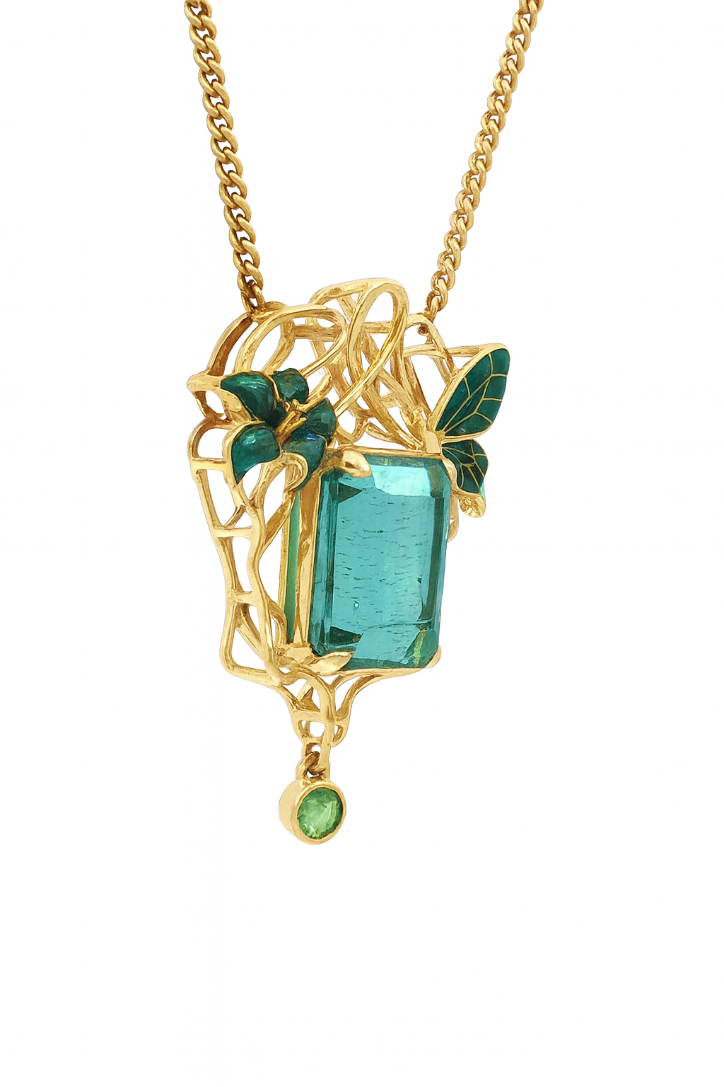 Art Nouveau Butterfly & Lily Necklace