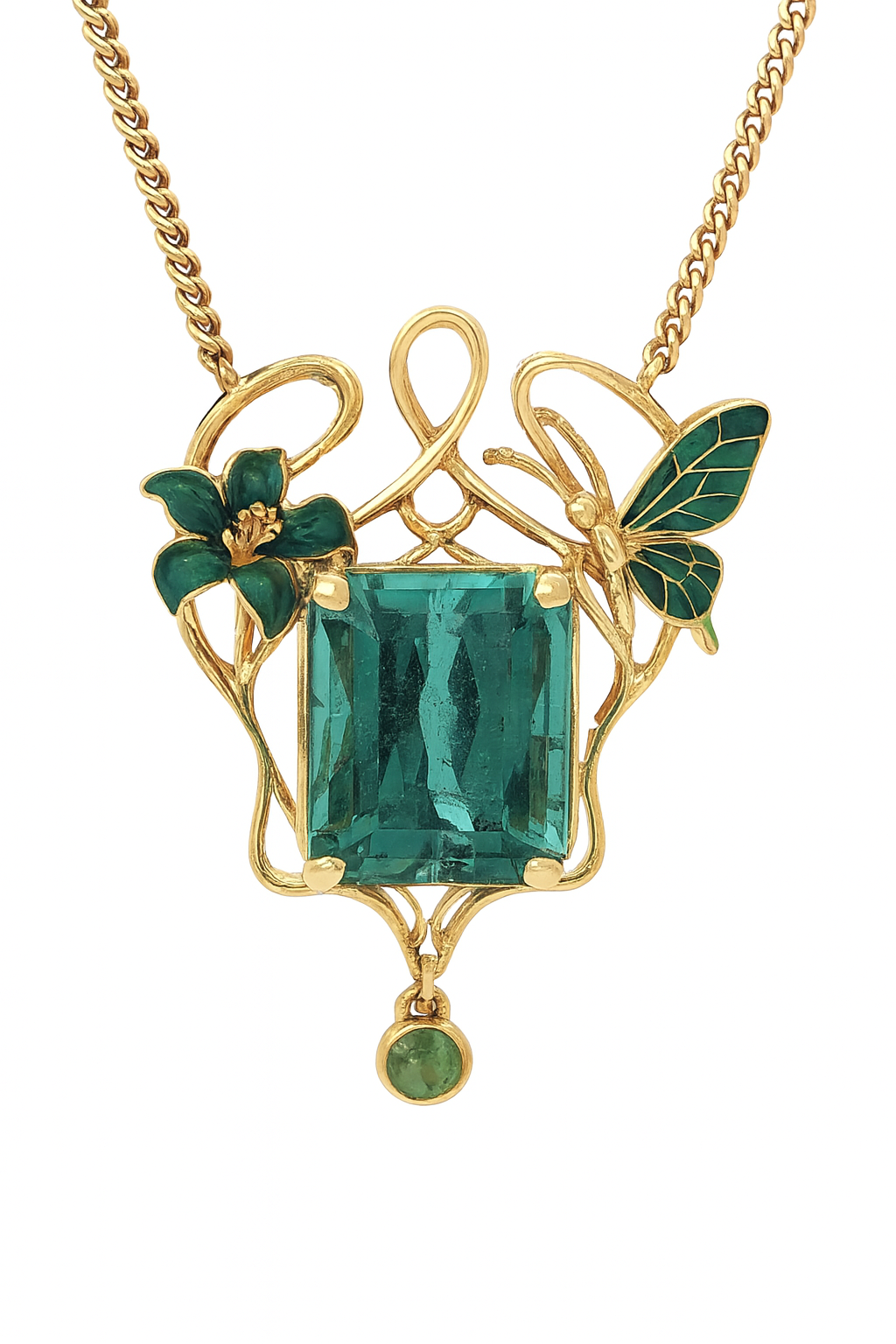 Art Nouveau Butterfly & Lily Necklace