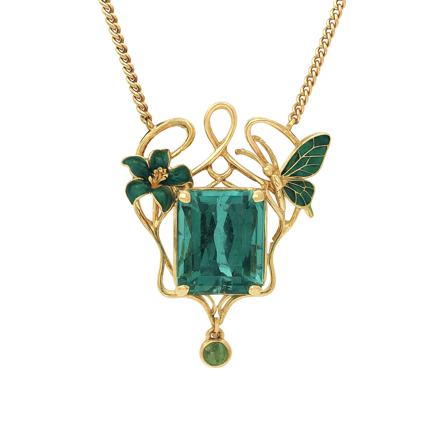 Art Nouveau Butterfly & Lily Necklace