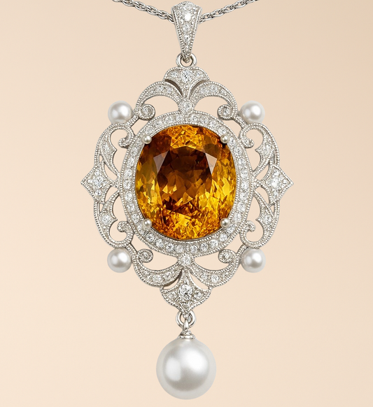 Belle Époque Sphene, Diamond & Pearl Pendant