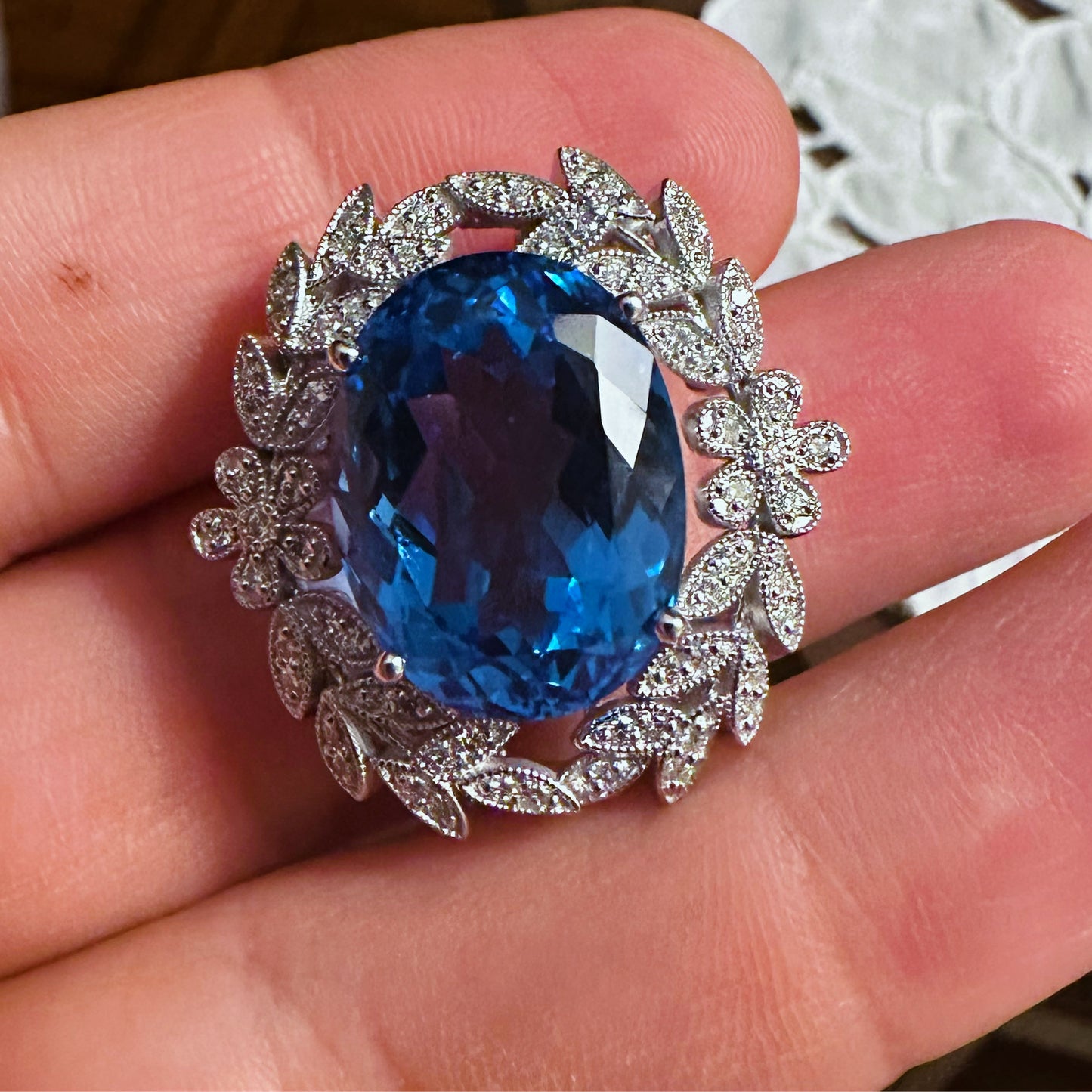 Swiss Blue Topaz and Diamond Brooch
