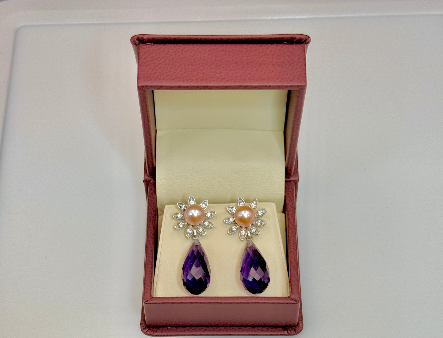 Art Deco Amethyst Earrings with Diamonds and Pearls