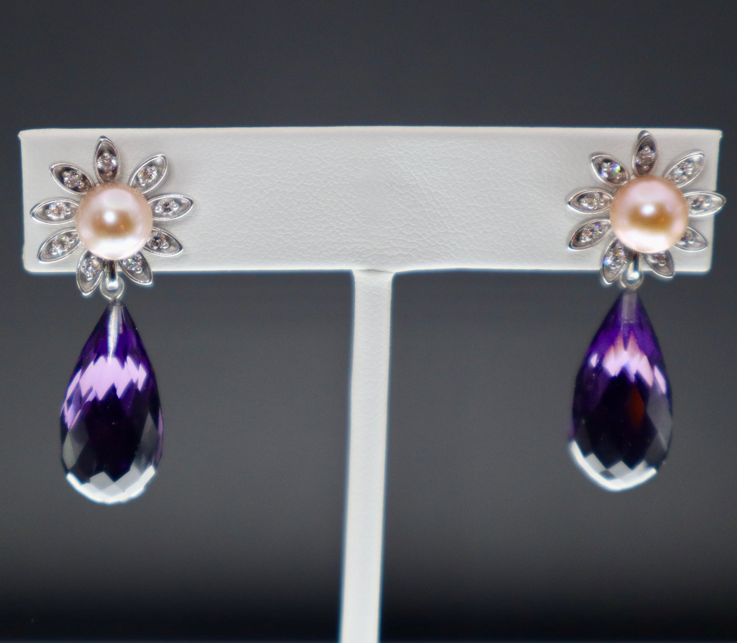Art Deco Amethyst Earrings with Diamonds and Pearls