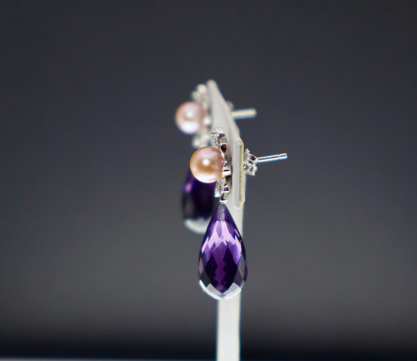 Art Deco Amethyst Earrings with Diamonds and Pearls