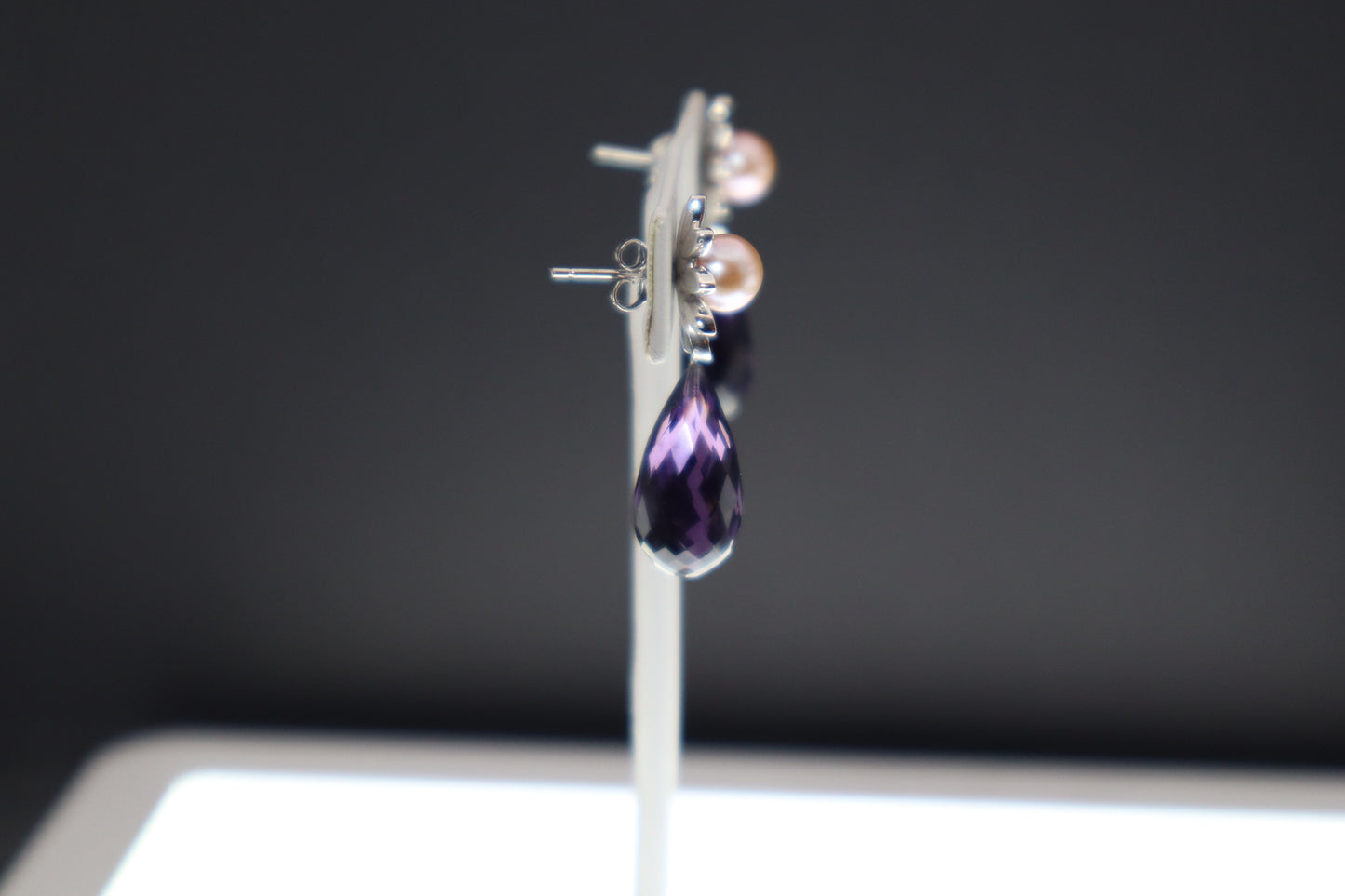 Art Deco Amethyst Earrings with Diamonds and Pearls