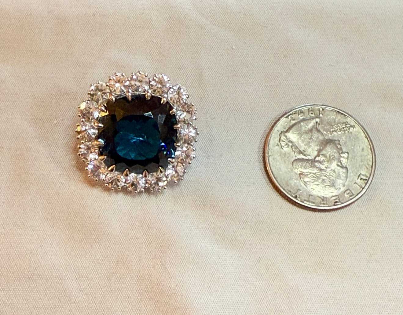 23.44 Carat London Blue Topaz & White Sapphire Brooch/Pendant – 14K White Gold