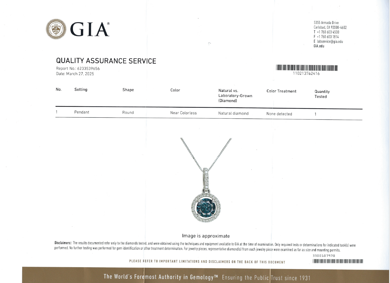 Blue Diamond Halo Necklace – GIA Certified
