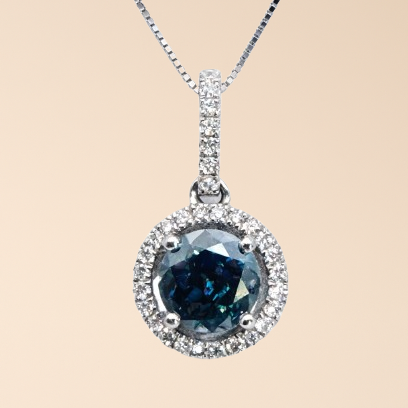 Blue Diamond Halo Necklace – GIA Certified