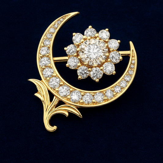 Celestial Bloom Brooch in 18K Yellow Gold with GIA-Certified Diamond