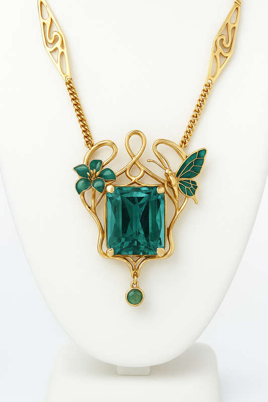 Art Nouveau Butterfly & Lily Necklace