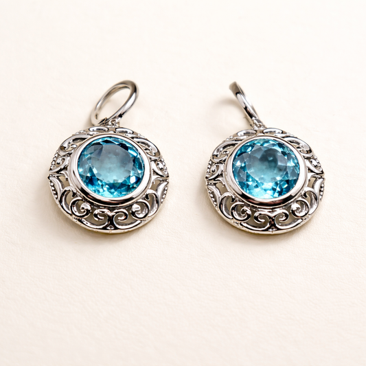 Swiss Blue Topaz Earrings set in 14k White Gold