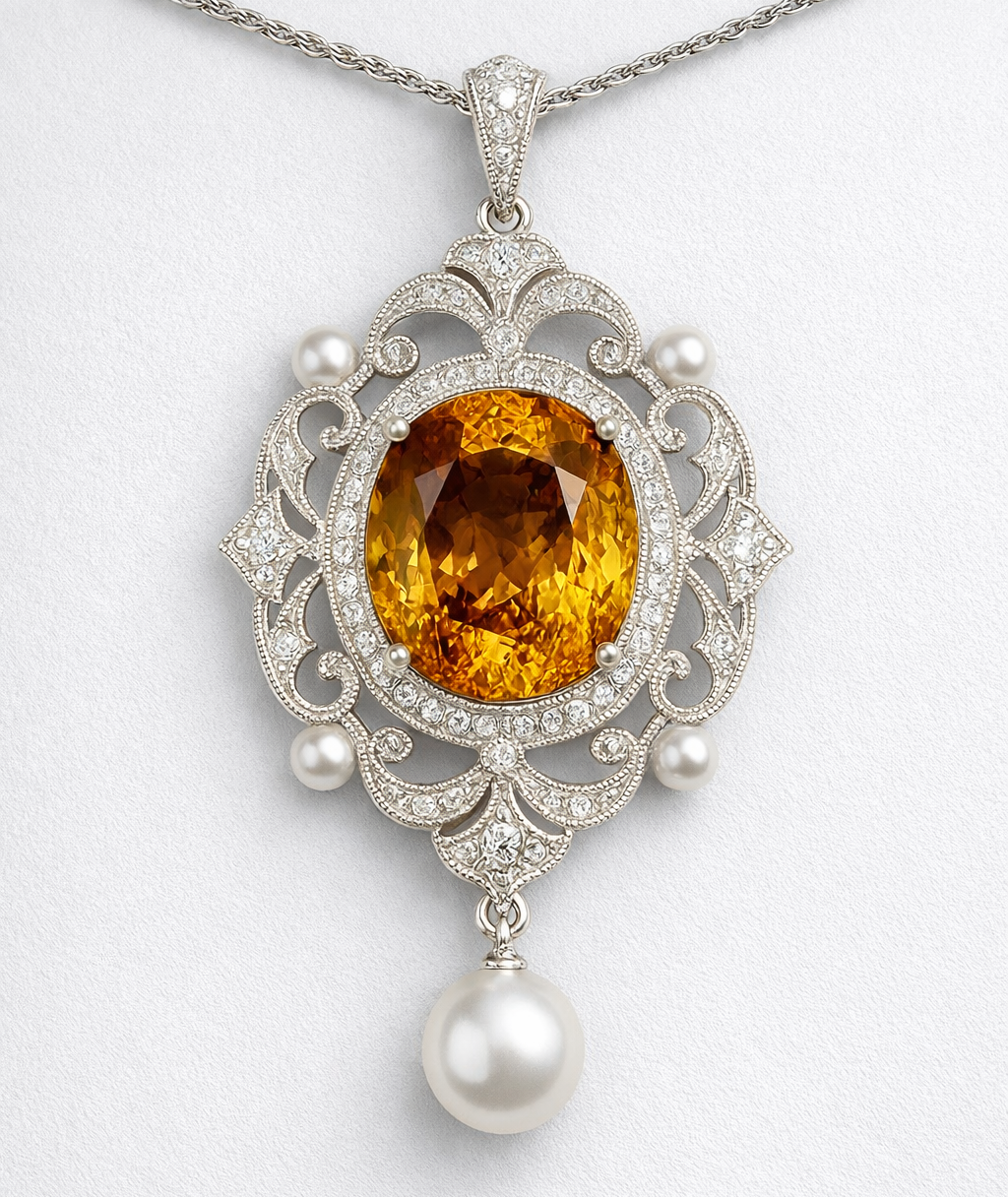 Belle Époque Sphene, Diamond & Pearl Pendant