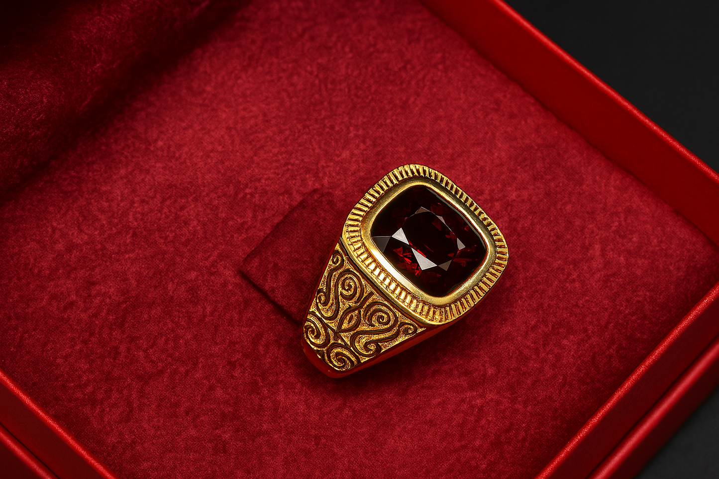 GIA-Certified 5.02 ct Red Spinel Men’s Ring (Size 8) in 18K Rose Gold — Belle Époque Inspired