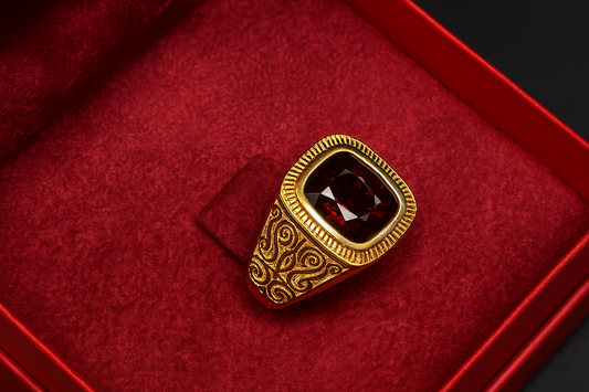 GIA-Certified 5.02 ct Red Spinel Men’s Ring (Size 8) in 18K Rose Gold — Belle Époque Inspired