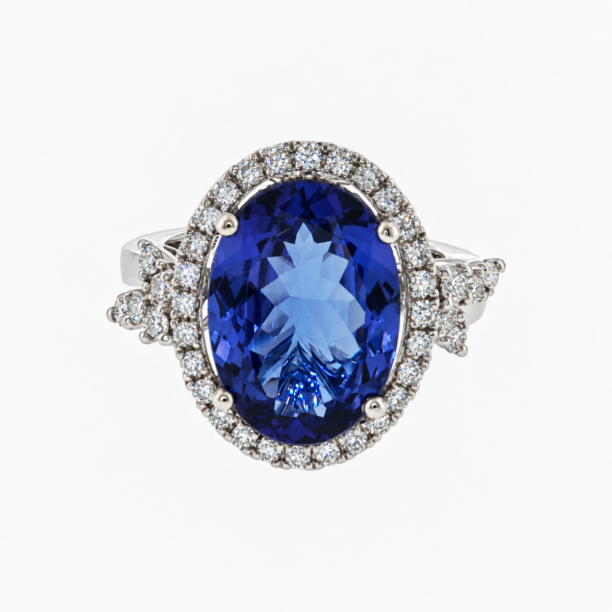 GIA 5.53 Carat Tanzanite and Diamond Estate Ring in 14K White Gold