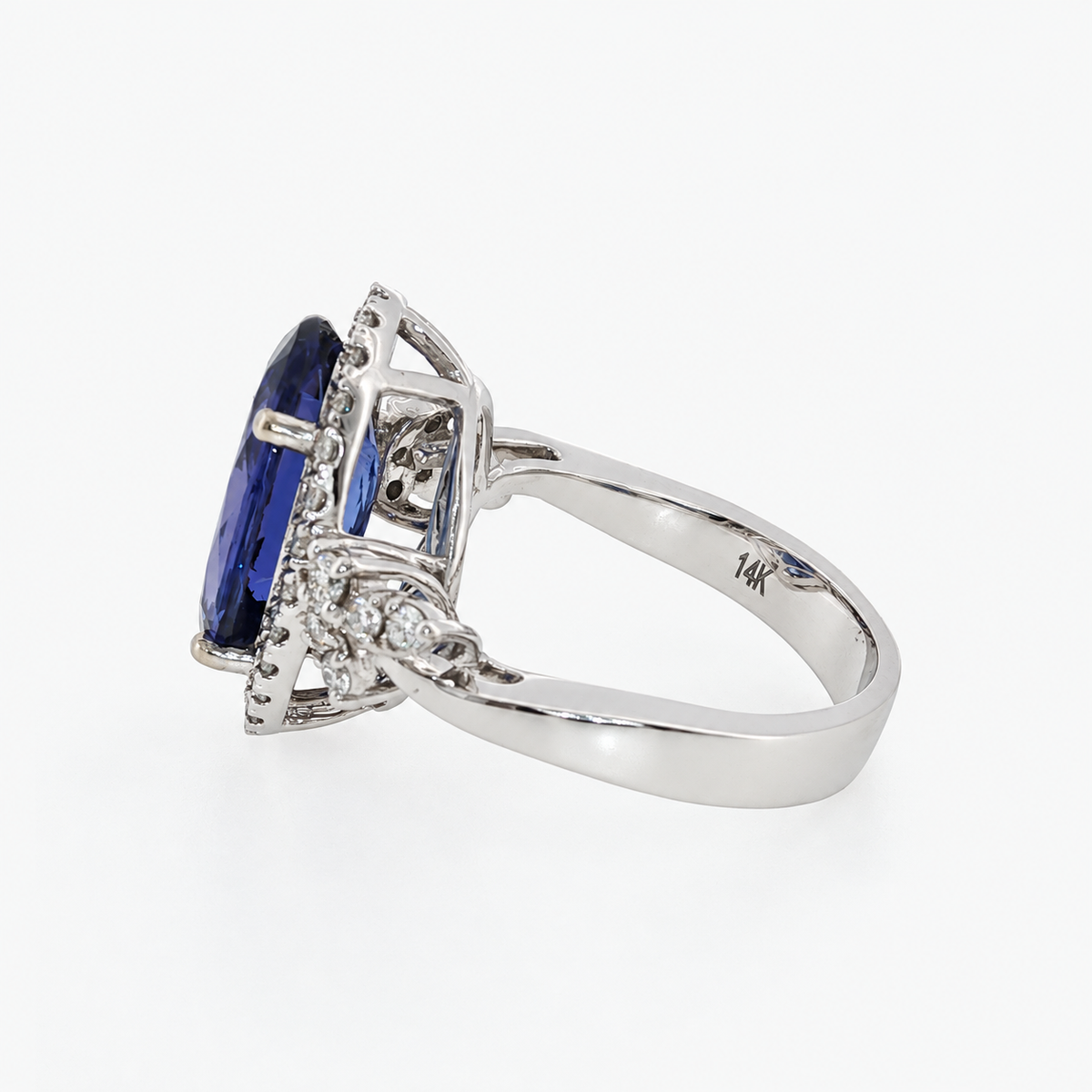 GIA 5.53 Carat Tanzanite and Diamond Estate Ring in 14K White Gold