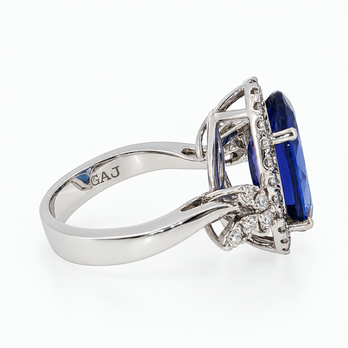 GIA 5.53 Carat Tanzanite and Diamond Estate Ring in 14K White Gold