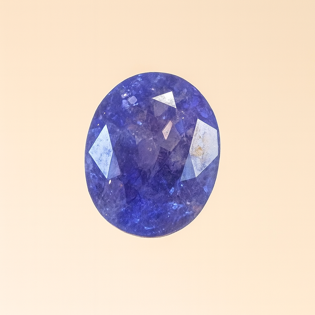 Ring mit violettem Tansanit und Diamant-Halo