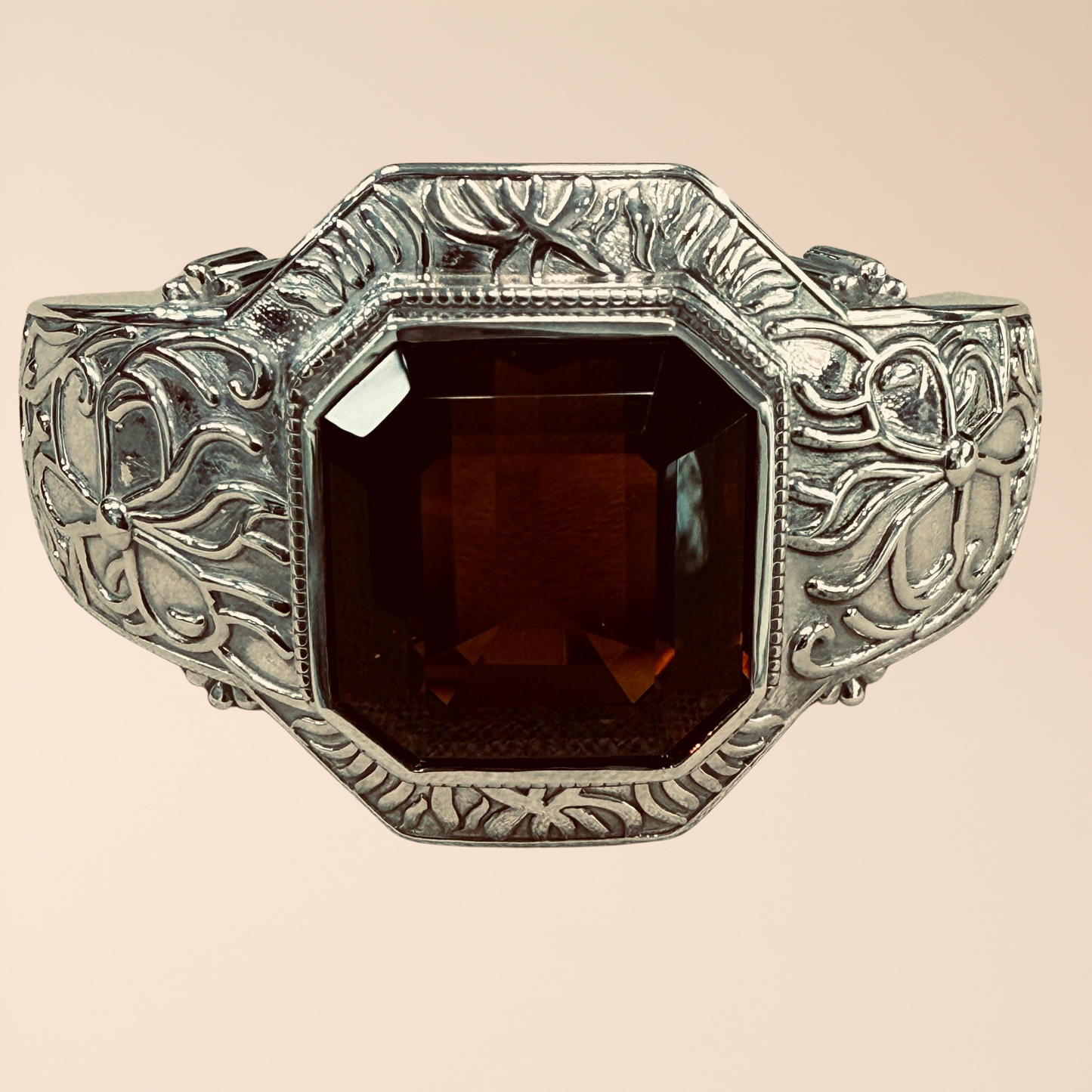 Ornate Sterling Silver Cuff Featuring a 90-Carat Madeira Citrine