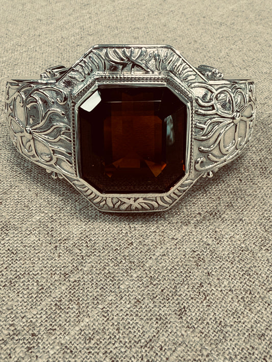 Ornate Silver Cuff with 90-Carat Madeira Citrine – Gilded Age Exclusive