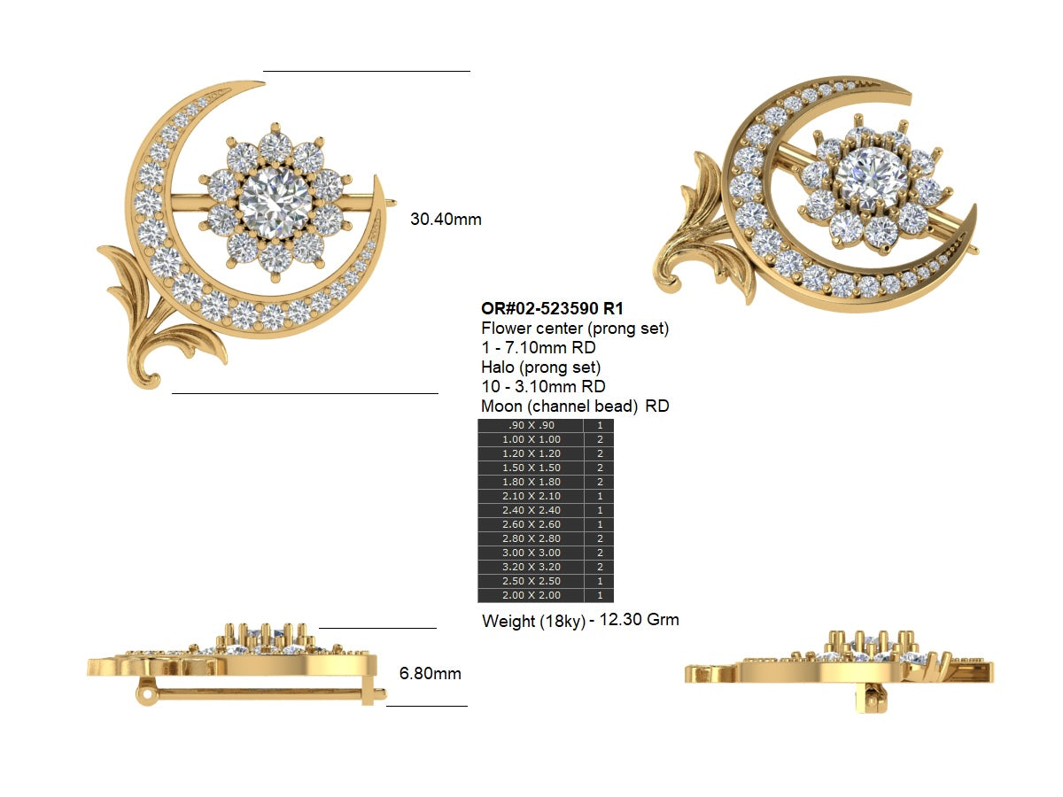 Celestial Bloom Brooch in 18K Yellow Gold with GIA-Certified Diamond