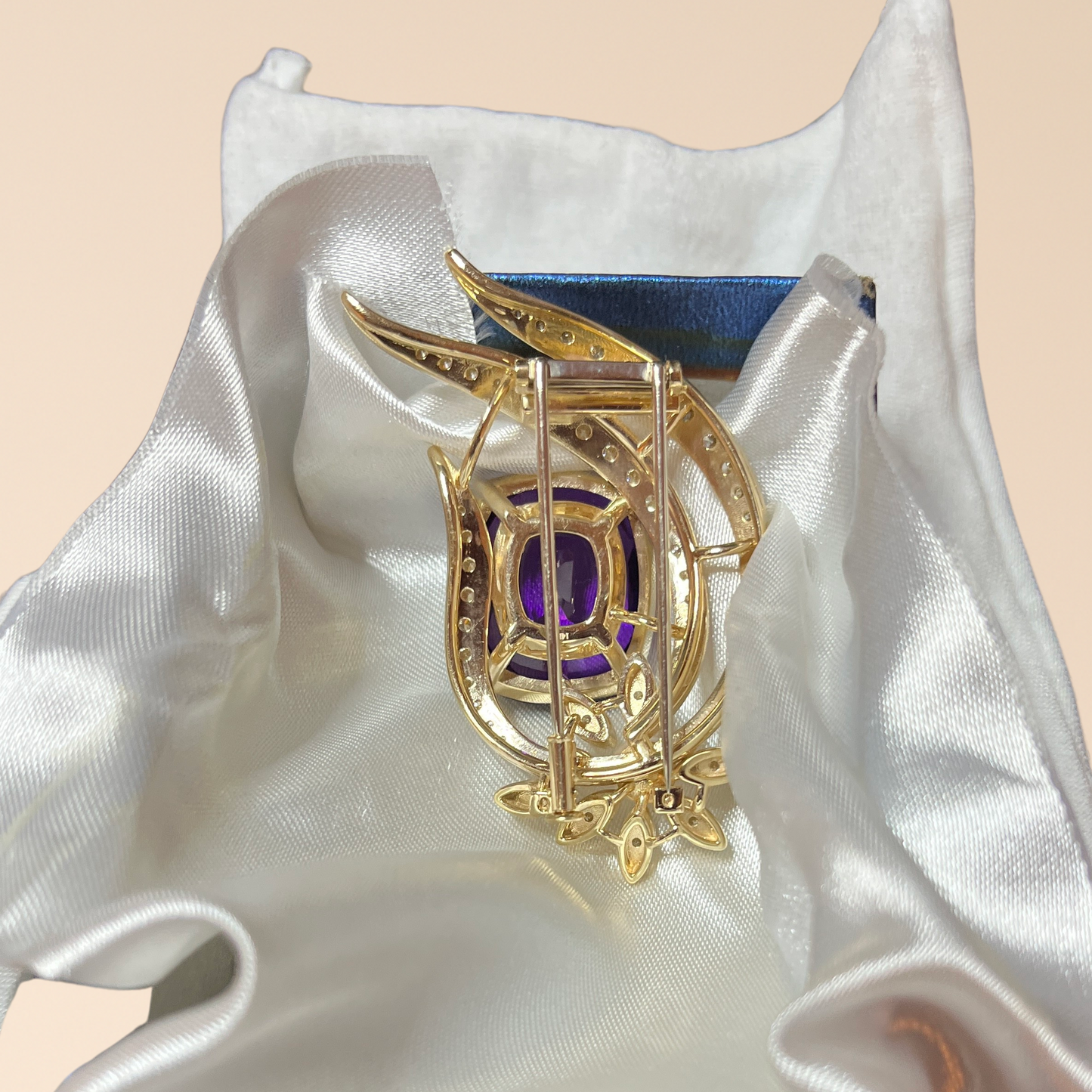 Amethyst, diamond and pearl brooch