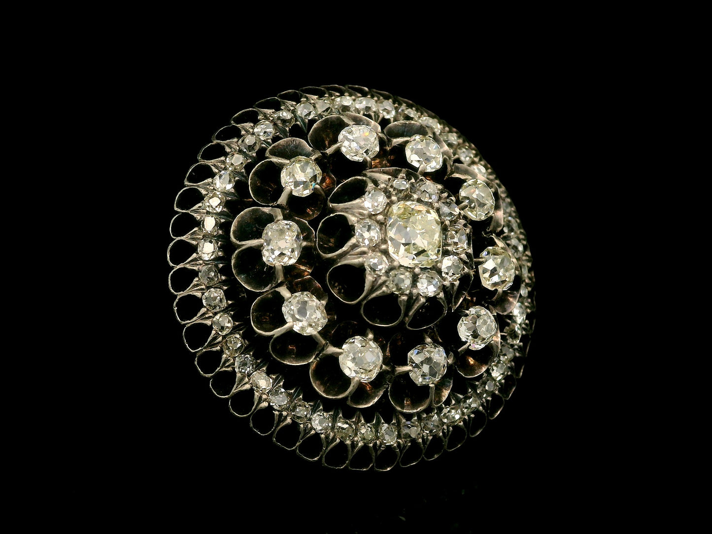 Georgian Domed Diamond Cluster Brooch | Silver over 14K Gold, c. 1800