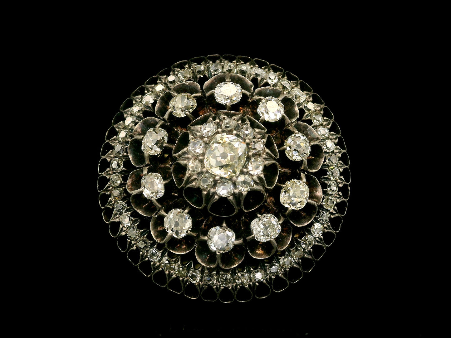 Georgian Domed Diamond Cluster Brooch | Silver over 14K Gold, c. 1800