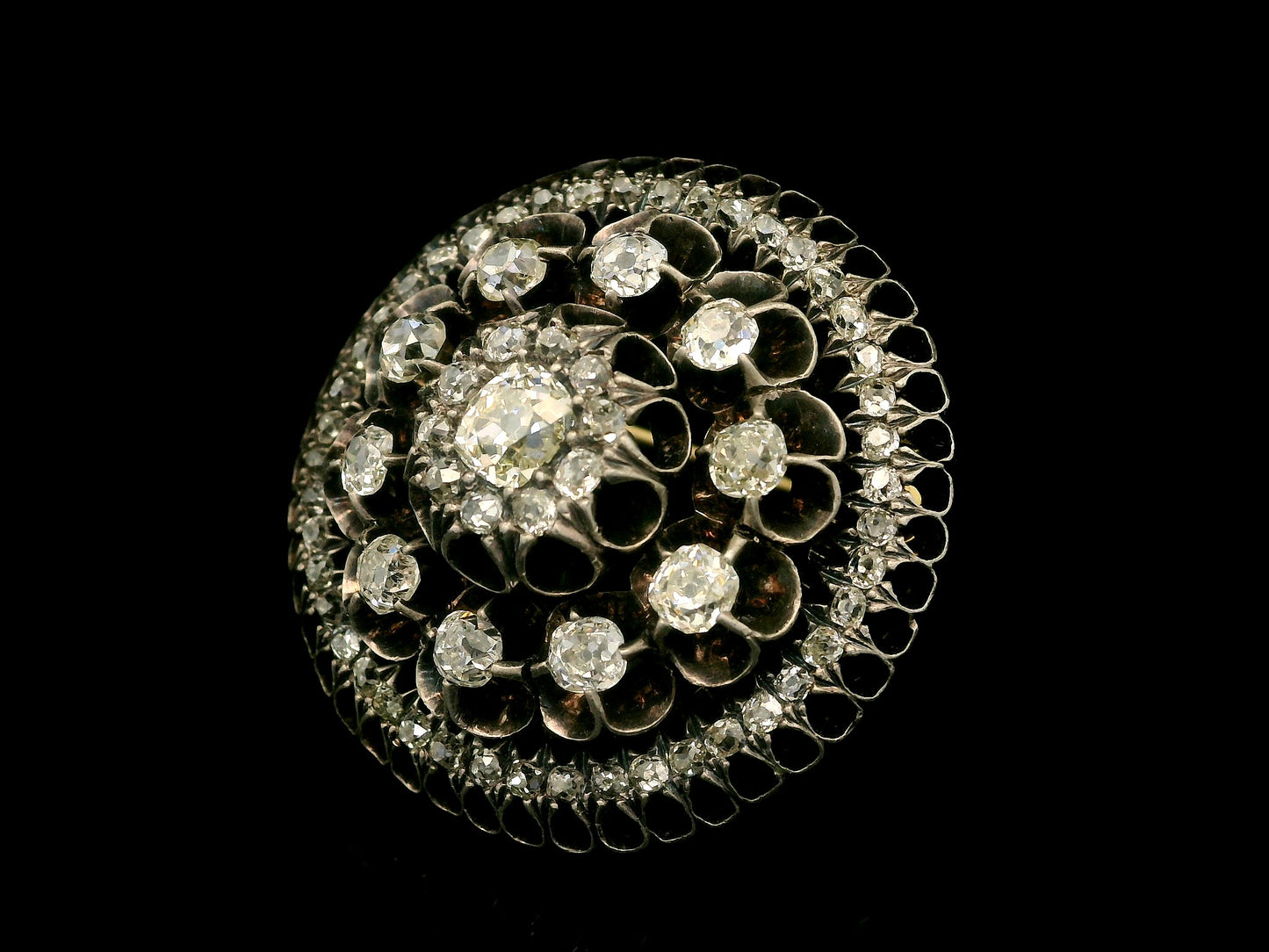 Georgian Domed Diamond Cluster Brooch | Silver over 14K Gold, c. 1800