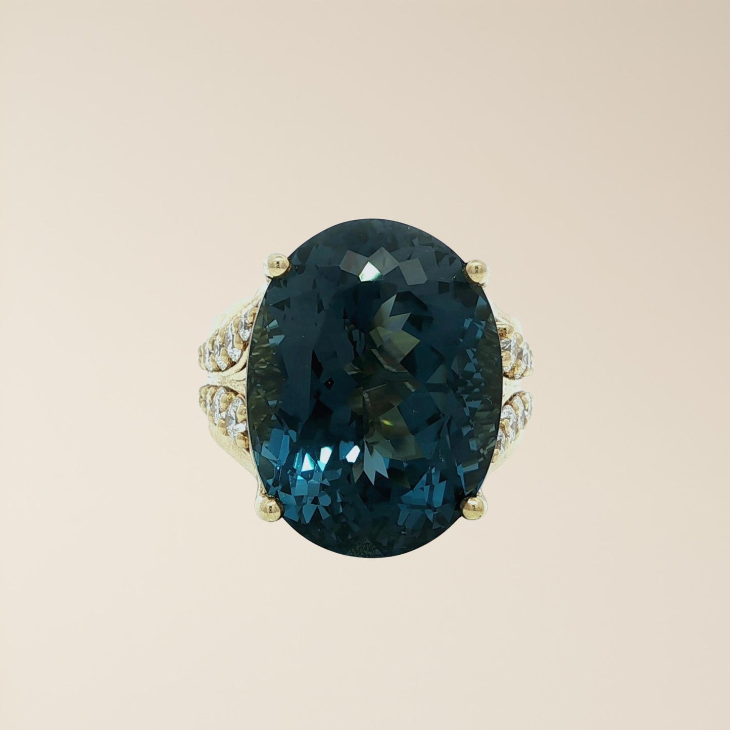 Oval London Blue Topaz & Diamond Cocktail Ring | 18K Gold | Size 7 | GIA