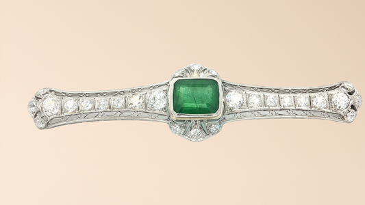 Edwardian Diamond & Emerald Bow Pin