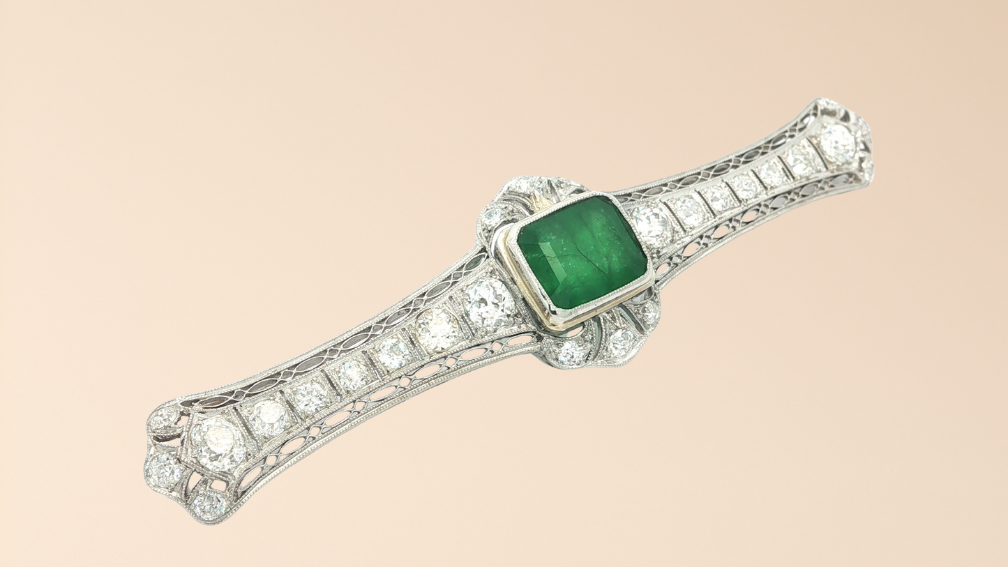 Edwardian Diamond & Emerald Bow Pin