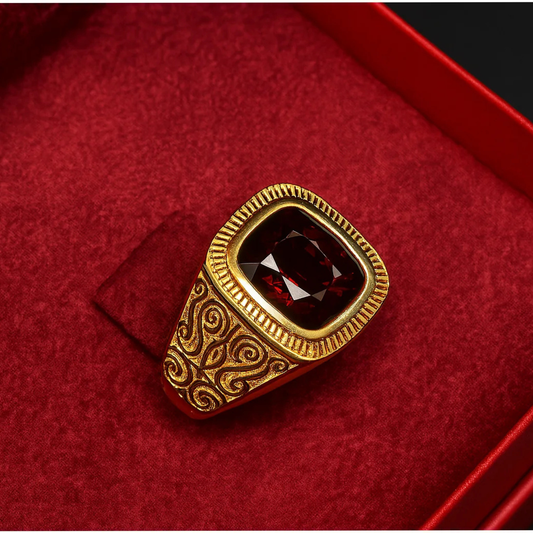 GIA-Certified 5.02 ct Red Spinel Men’s Ring (Size 8) in 18K Rose Gold — Belle Époque Inspired