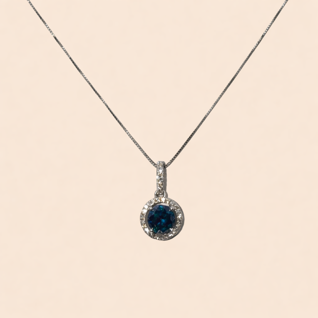 Blue Diamond Halo Necklace – GIA Certified