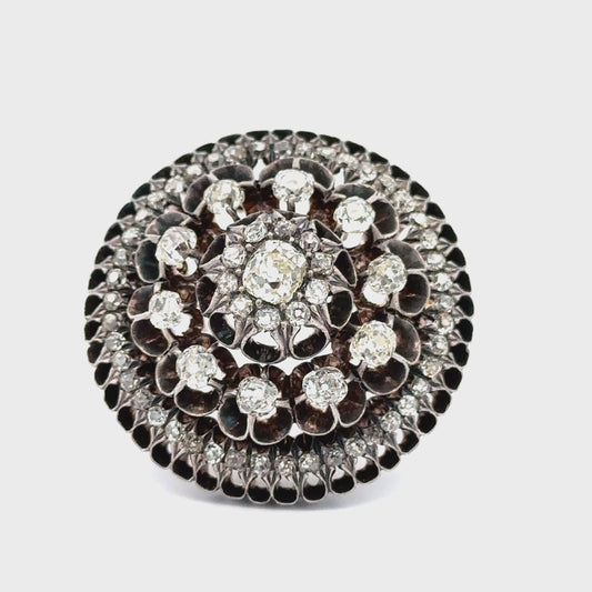 Georgian Domed Diamond Cluster Brooch | Silver over 14K Gold, c. 1800