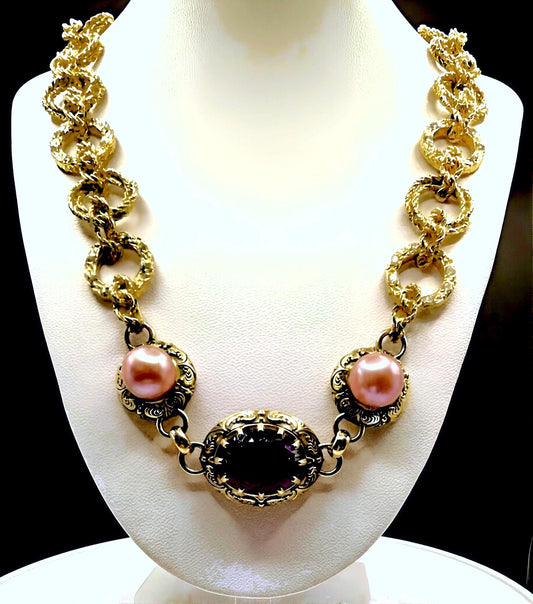 One-of-a-Kind Vintage Gold & Amethyst Statement Necklace